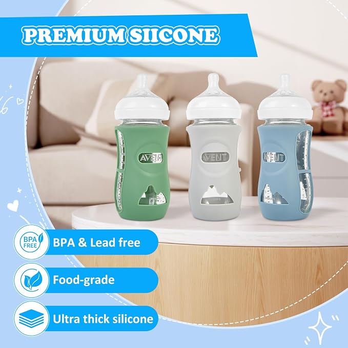 3 Pack Silicone Sleeves for Philips Avent Natural Glass Baby Bottles, Anti - Image 6