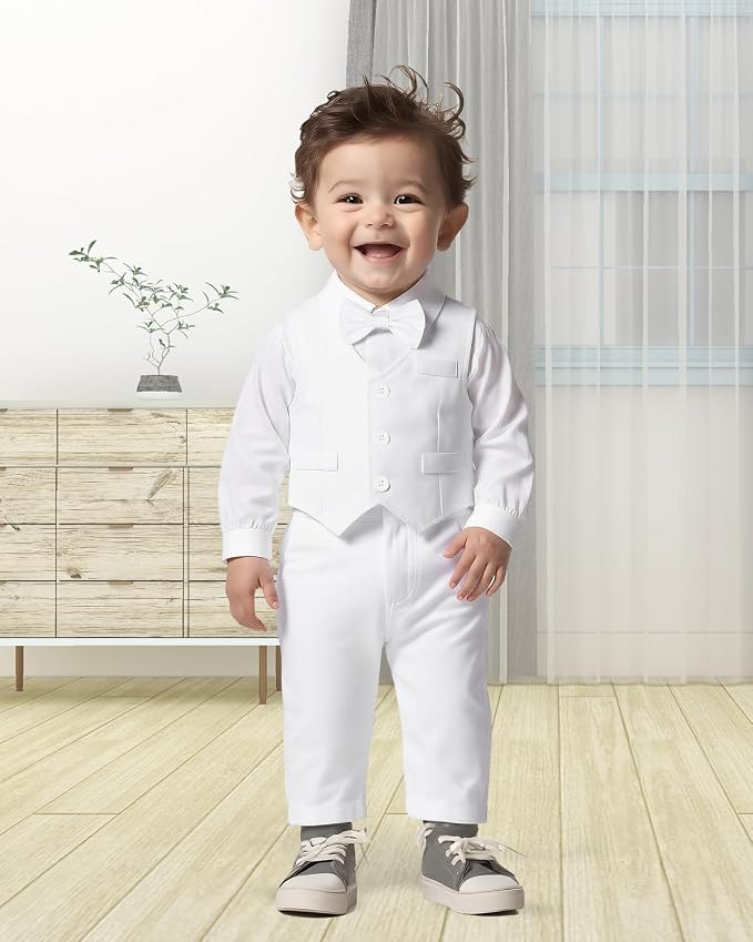 Baby Boy Clothes Suits Infant Gentleman Wedding Outfit Formal Dress Shirt Vest - Image 4