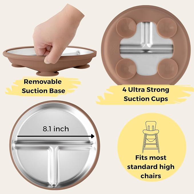 Stainless Steel Toddler Feeding Set 4 Pieces – Suction Plate, Silicone Bib - Image 3
