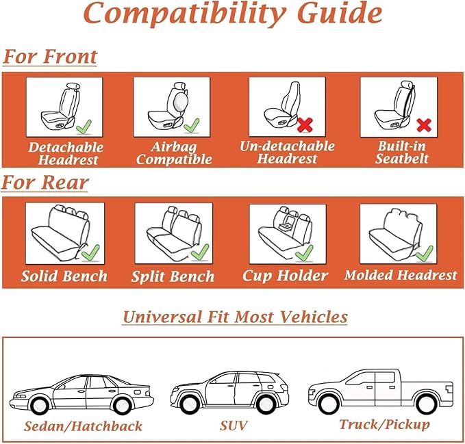 Coverado Car Seat Covers Full Set, Car Seat Protector Waterproof, Nappa Leather - Image 8