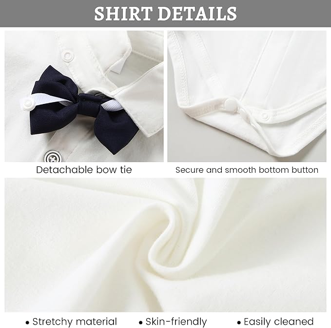SANMIO Baby Boy Clothes Suits Infant Gentleman Outfit Collared Dress - Image 3