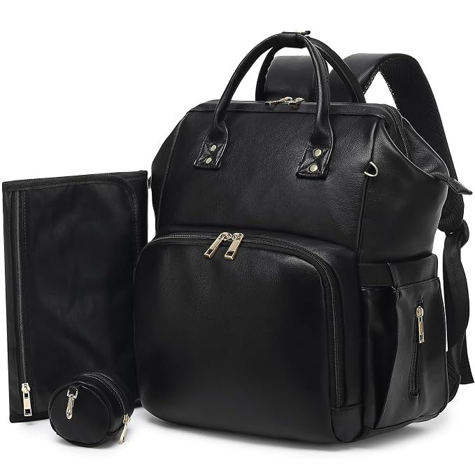 Premium Vegan Leather Diaper Bag Backpack by ROSEGIN