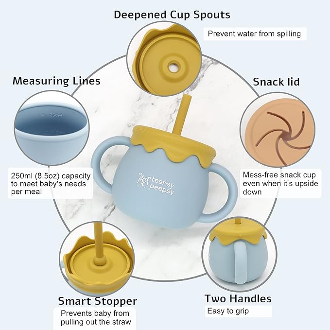 Honey Jar Pot 3-in-1 Silicone Training Cup 8.5oz, Unisex Baby Sippy Cup - Image 5
