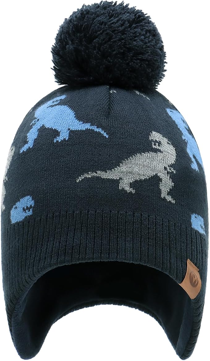 Duoyeree Kids Beanie Hat for Boys Girls Pom-pom Kint Hats Cozy Lining Winter - Image 2