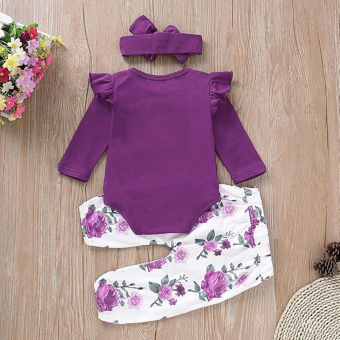 Newborn Baby Girl Clothes, Infant Girl Outfits Long Sleeve Ruffle Romper + - Image 3
