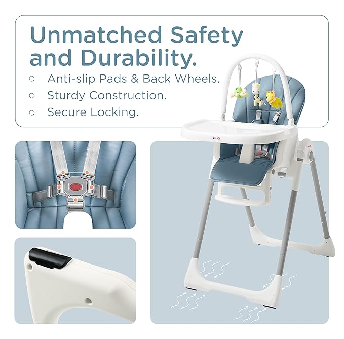 KÜB 3-in-1 Foldable Baby High Chair, 7 Height & 4 Recline Adjustable Seat & Tray - Image 4