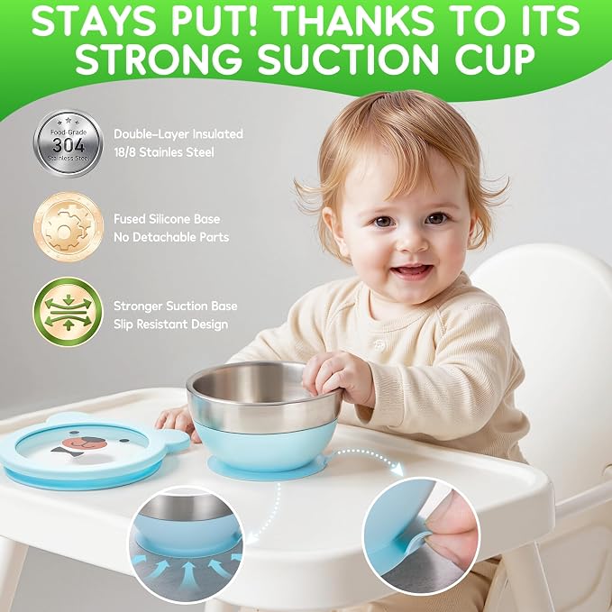 Suction Bowl and Spoon Set for Babies and Toddlers Non-Slip Silicone Suction - Image 2