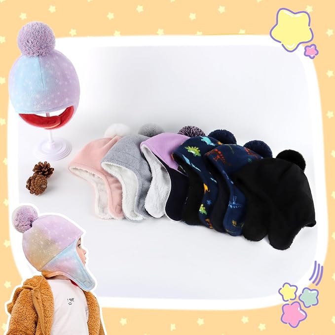 Baby Beanie Hat Pom Full Hood Hat Toddler Winter Hat Fleece Earflap Cap - Image 5