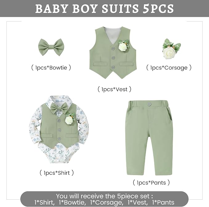 SANMIO Baby Boy Clothes Suits Infant Gentleman Outfit Collared Dress - Image 5