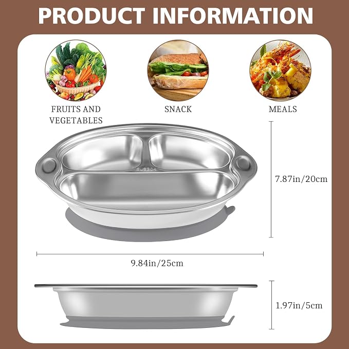Stainless Steel Baby Suction Plates: Divided Plates - Image 4