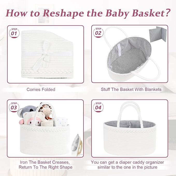 Baby Diaper Caddy Organizer, Cotton Rope Diaper Basket, Baby Basket - Image 8