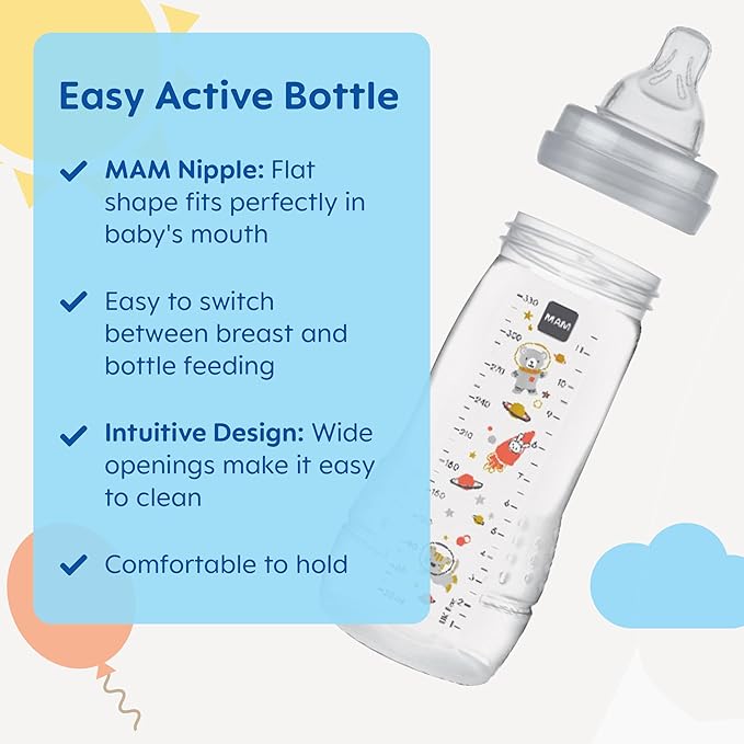 MAM Easy Active Baby Bottles 11oz, Fast Flow Skinsoft Silicone Nipple - Image 2