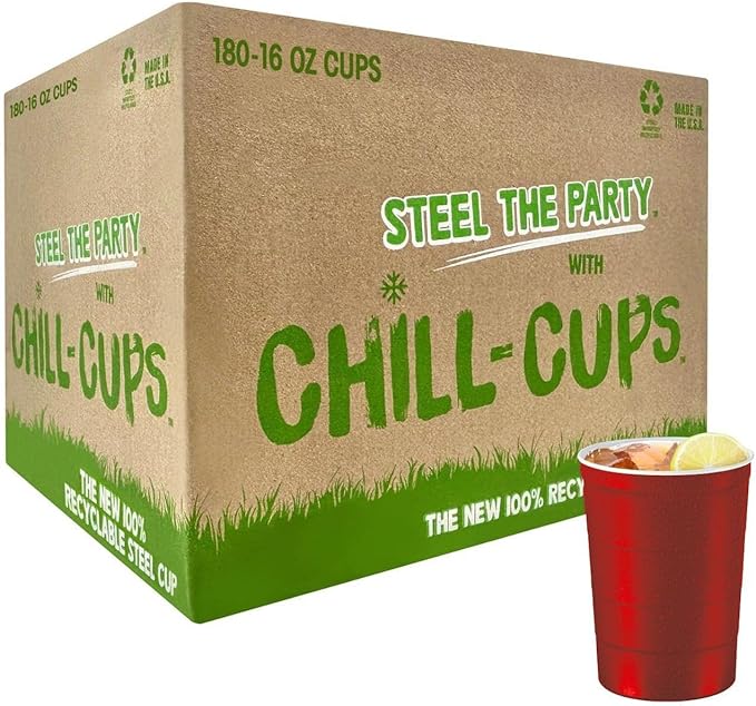 16 oz. Party Cups, Sturdy & Durable, Disposable and 100% Recyclable, Made in USA by SteelChillCups
