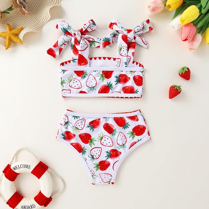 YOUNGER TREE Toddler Girls Two Pieces Swimsuit Color Block Stripe Swimwear - Image 3