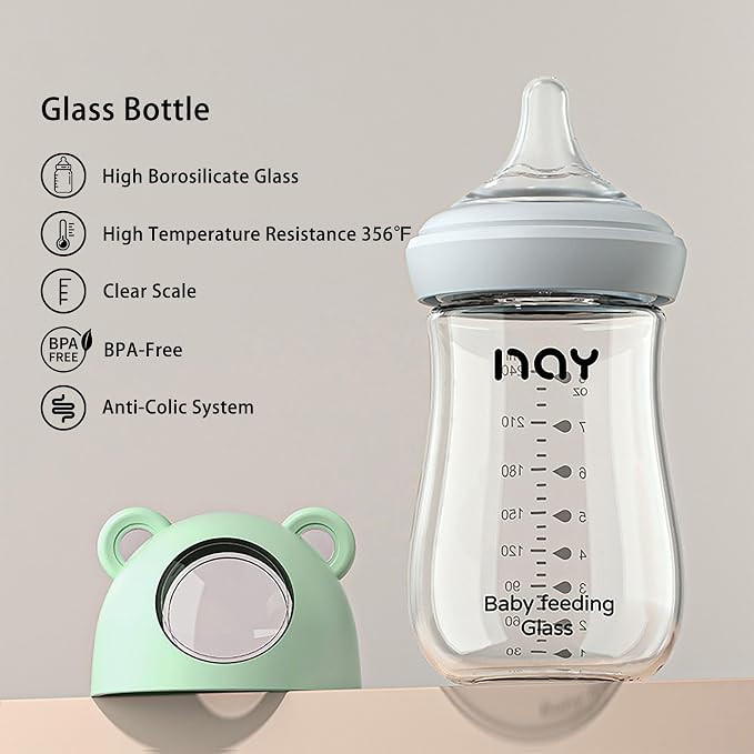 Natural Glass Baby Bottle for Breastfeeding Babies, 8oz Anti-Colic Baby Bottle - Image 7