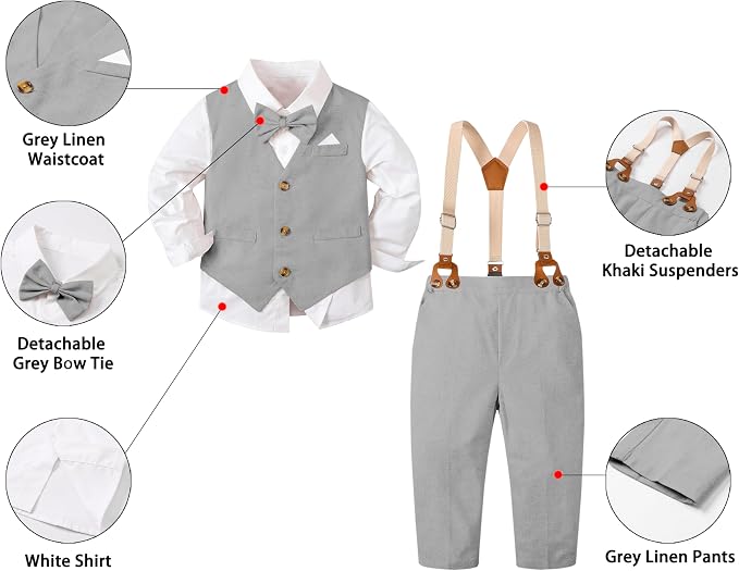 SANGTREE Boys Cotton Linen Suit Formal Set Baby Clothes Boy Gentleman Wedding - Image 2