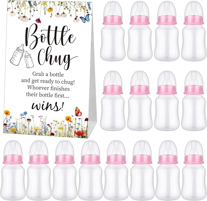 TrelaCo Bottle Chug Baby Shower Game Sign 20 Pcs Baby Bottles Shower Favor by TrelaCo