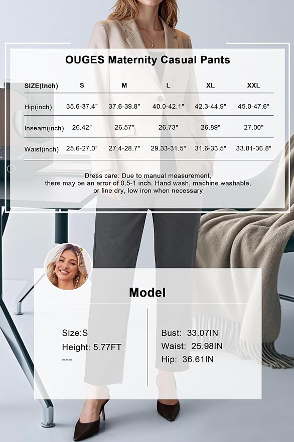 OUGES Womens Stretchy Maternity Over Belly Casual Work Straight Leg Pants Ankle - Image 7