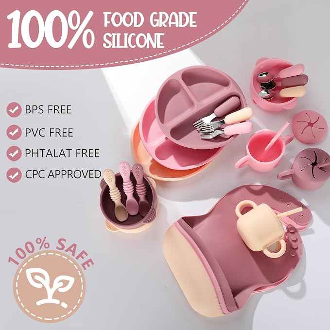 24 Pack Silicone Baby Feeding Set Baby LED Weaning Supplies Includes Suction - Image 2