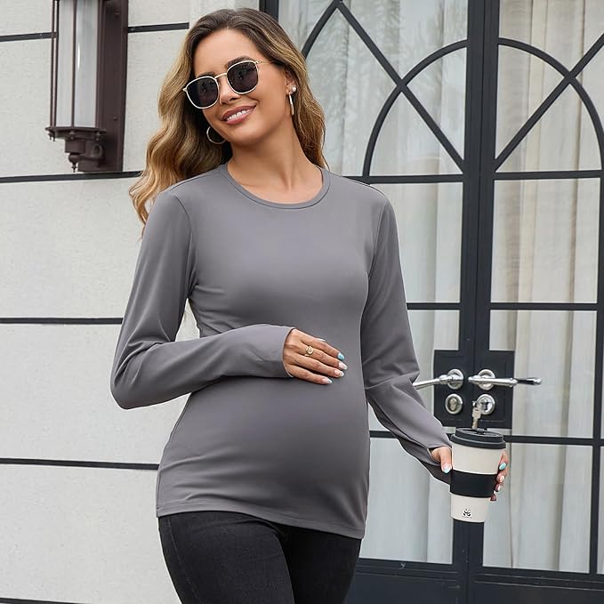 GINKANA Maternity Workout Tops Long Sleeve Pregnancy Yoga Shirts - Image 3