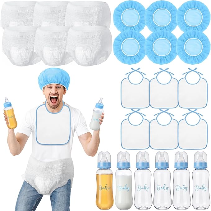 6 Sets Bottle Chug Baby Shower Games Juegos Para Plastic Baby Bottles Bibs Hat by giftlyze