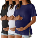 Ficerd 3 Pack Women's Maternity T Shirts, Short Sleeve Side Split Pregnancy by Ficerd