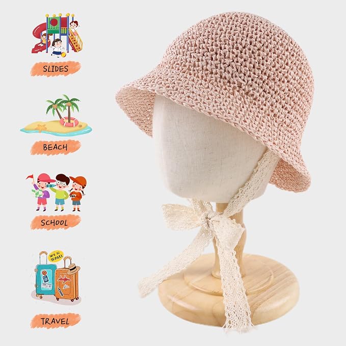 Baby Girl Straw Hat Outdoor Baby Sun Protection Hats Summer Bowknot Beach Cap - Image 3
