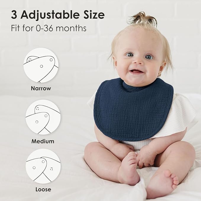8-Pack Baby Muslin Bibs, Soft Cotton Drool Bibs - Image 2