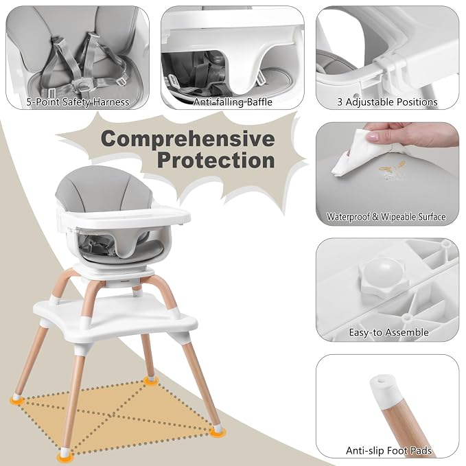 Baby High Chair, 7 in 1 Convertible High Chairs - Image 7
