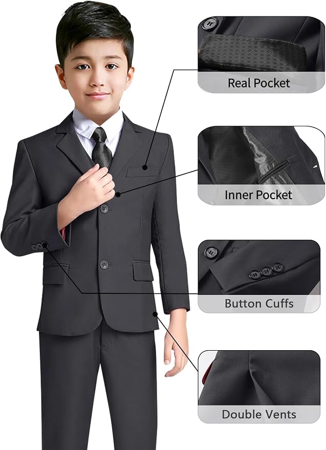 YuanLu Boys Suit for Kids Tuxedo Wedding Ring Bearer Outfit, 5 Piece Boy Slim - Image 3