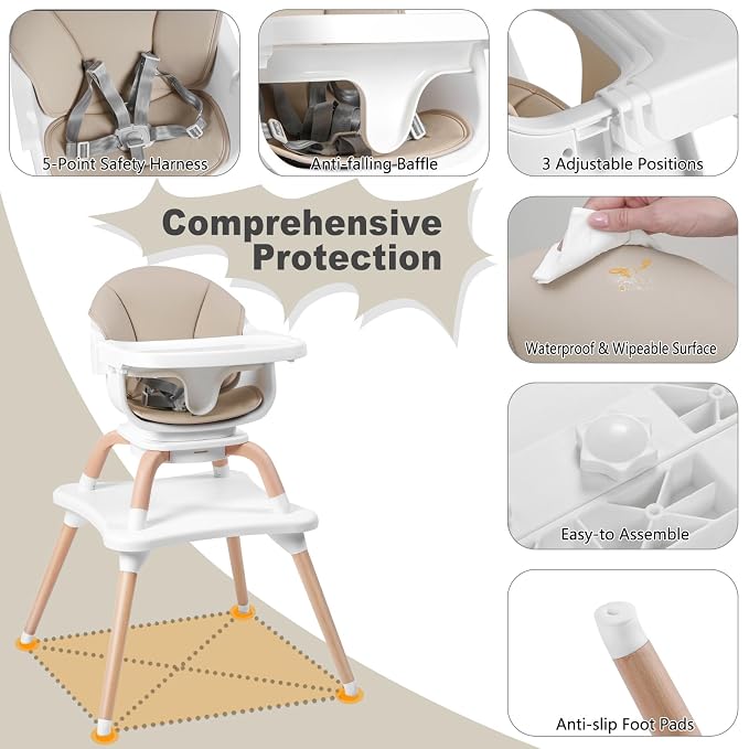 Baby High Chair, 7 in 1 Convertible High Chairs - Image 7