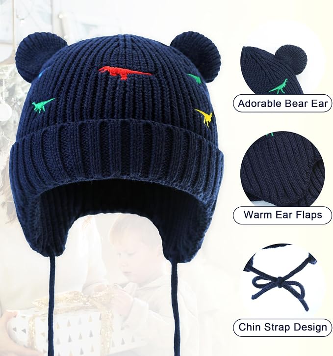 XIAOHAWANG Baby Hat Cute Bear Toddler Earflap Beanie Warm - Image 4