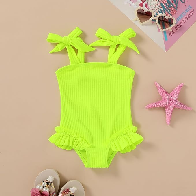 Happy Town Toddler Swimsuit Girl Solid Color Stripe One-Piece Baby Bathing Suits - Image 2