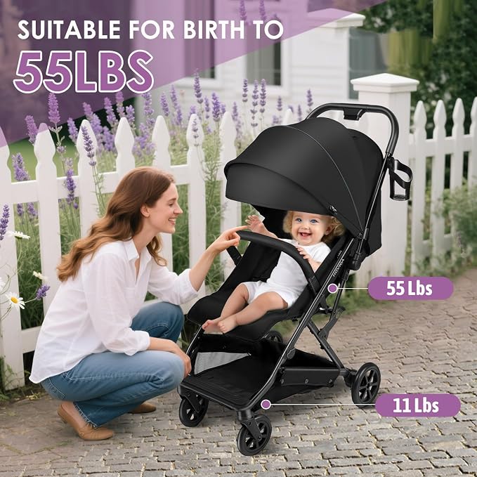 Lightweight Stroller, One-Hand Fold Compact Travel Stroller from Birth to 55 lbs - Image 6