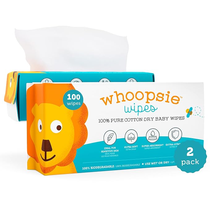Whoopsie Wipes – The Original 100% Pure Cotton Dry Baby Wipes – Ultra Soft by WhoopsieWipes