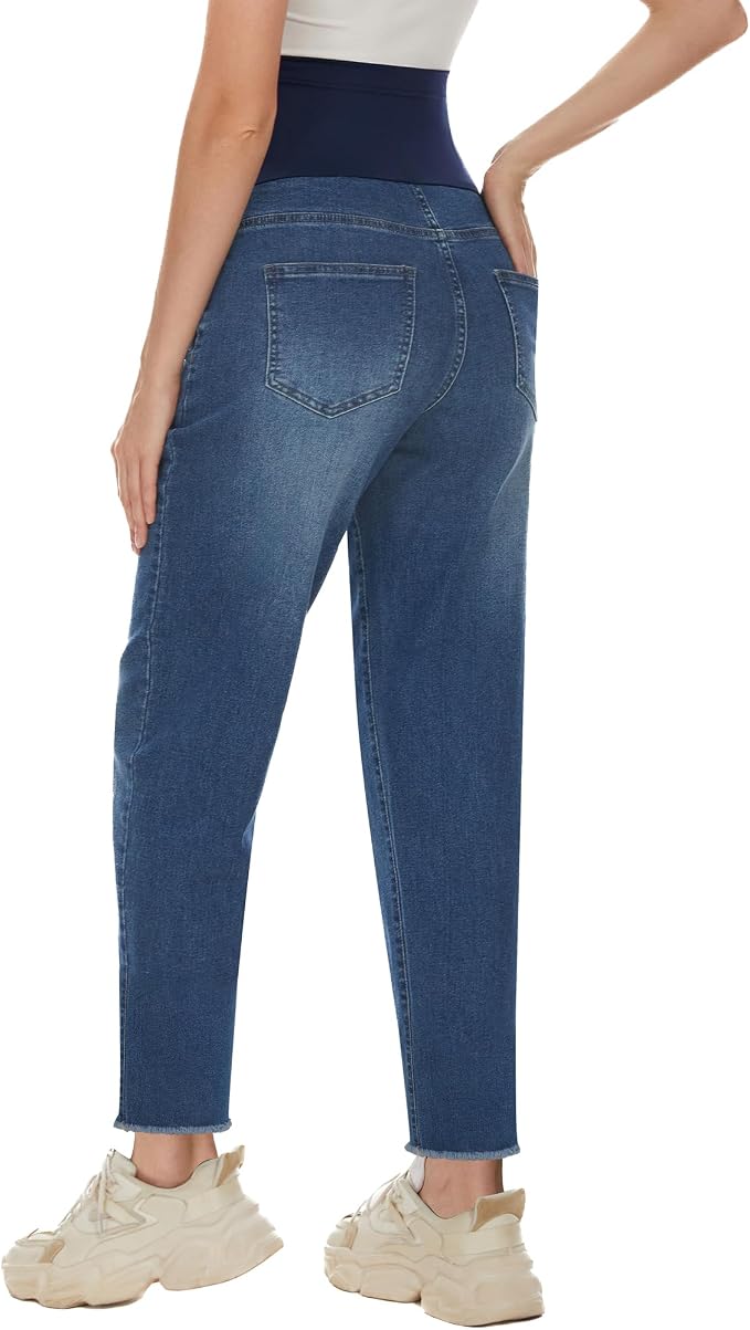 POSHGLAM Women's Maternity Jeans Over Belly Comfy Stretch 28'' Boyfriend Jeans - Image 5