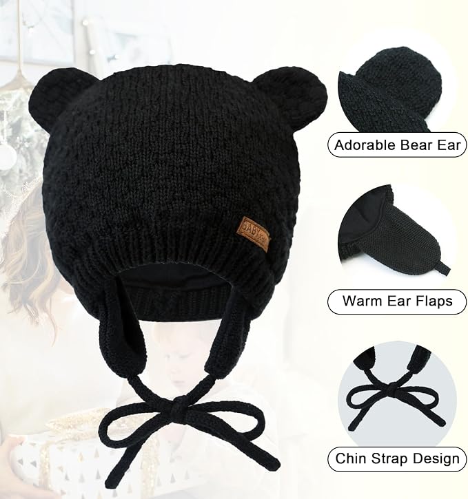 XIAOHAWANG Baby Hat Cute Bear Toddler Earflap Beanie Warm - Image 4