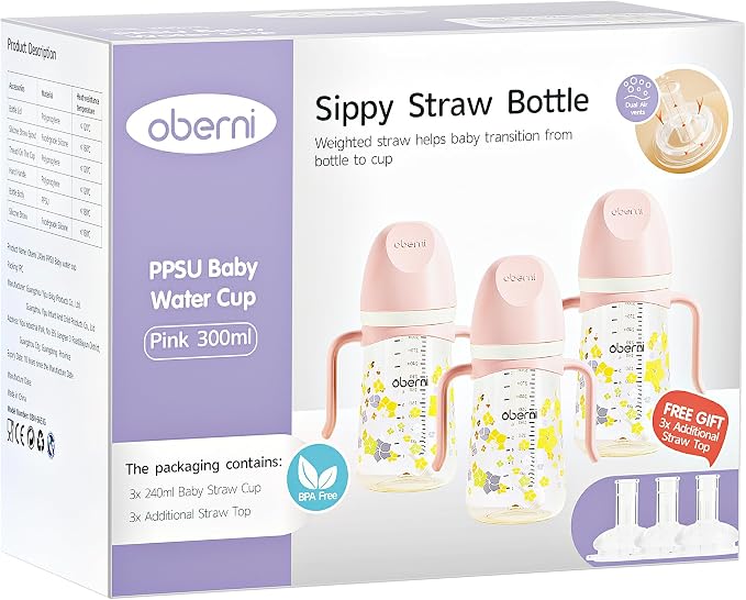 PPSU No Spill Sippy cups, Weighted Straw Toddler Water Bottle by oberni