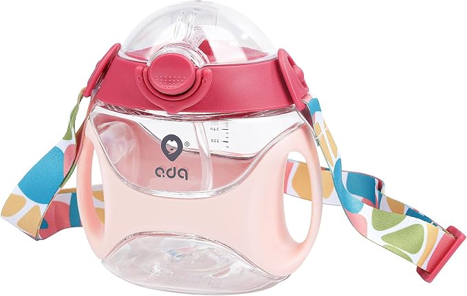Baby Straw Water Bottle with Handles and Strap, Portable Travel Toddler Cup by wooshwa