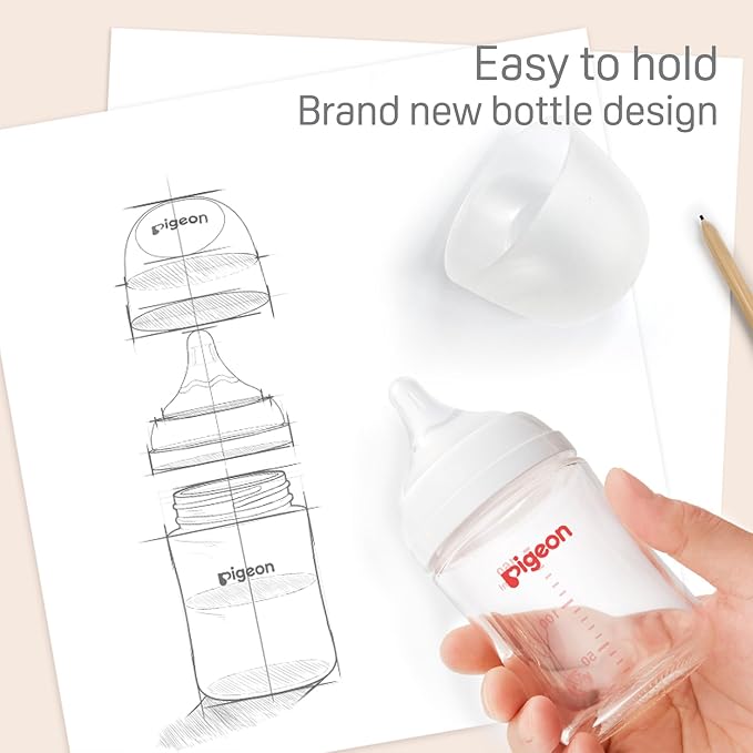 Pigeon Glass Nursing Bottle Wide Neck, Nurture & Nest, Anti-Colic, Streamlined - Image 6