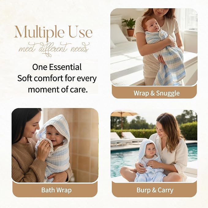 Muslin Hooded Baby Towel 4 Pack, Preuim Muslin 6 Layers Natural Cotton Baby - Image 5