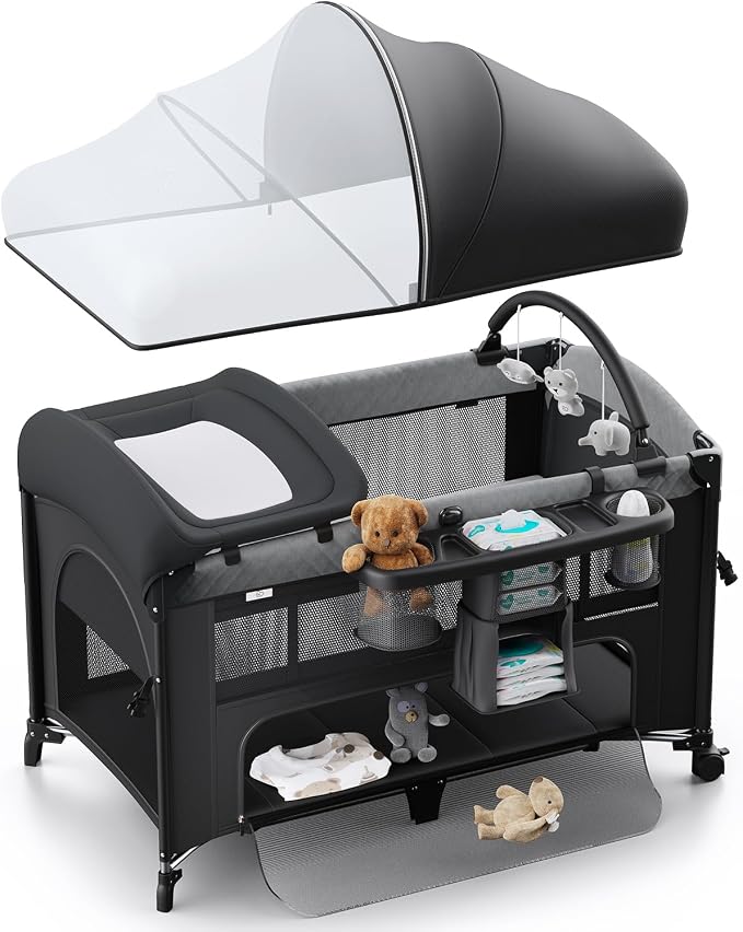 4 in 1 Baby Bassinet, Pack and Play, Bedside Crib Sleeper, Diaper Changer by ObeeOdee