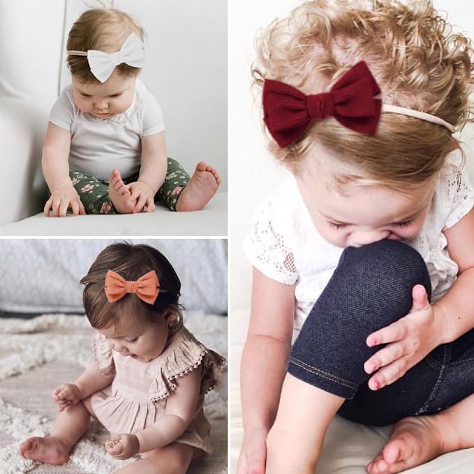 Baby Girl Headbands and Bows, Newborn Infant Toddler Nylon Elastics Hairbands - Image 3