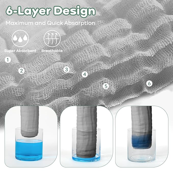 Yoofoss Muslin Baby Washcloths 100% Cotton Face Towels 10 Pack Wash Cloths - Image 4