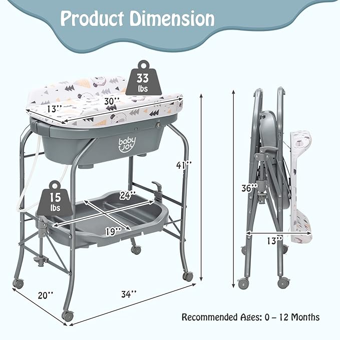 BABY JOY Baby Bathtub with Changing Table, Foldable Infant Diaper Changing - Image 6