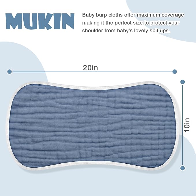 MUKIN Baby Muslin Burp Cloth Set of 6, Ultra Soft Absorbent Thick Cotton - Image 2