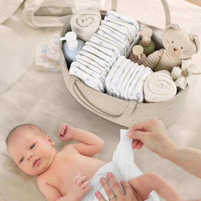 Baby Diaper Caddy Organizer, Cotton Rope Diaper Basket, Baby Basket - Image 3
