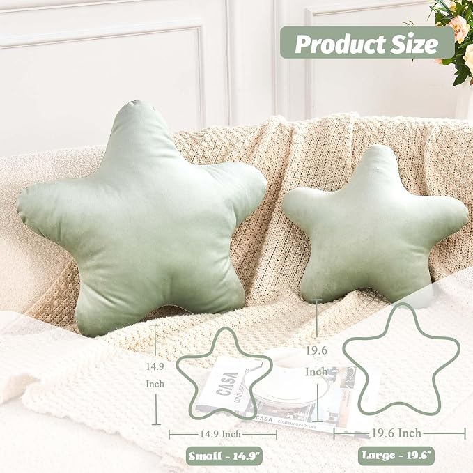 Sage Green Star Throw Pillow, Cute Star Pillow Room Decor, Soft 19.6" Star - Image 2