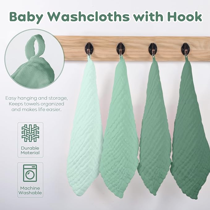 Yoofoss Muslin Baby Washcloths 100% Organic Cotton Face Towels 6 Pack Wash - Image 6