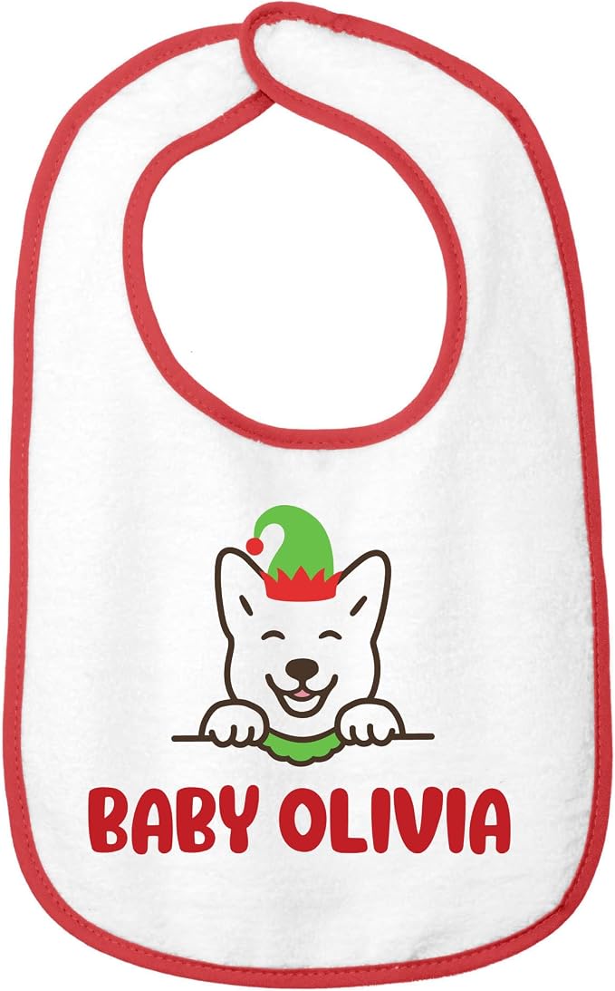 Personalized Baby Bib – Soft Cotton Terry, Cute Jindo Dog Design by SmilingJindo